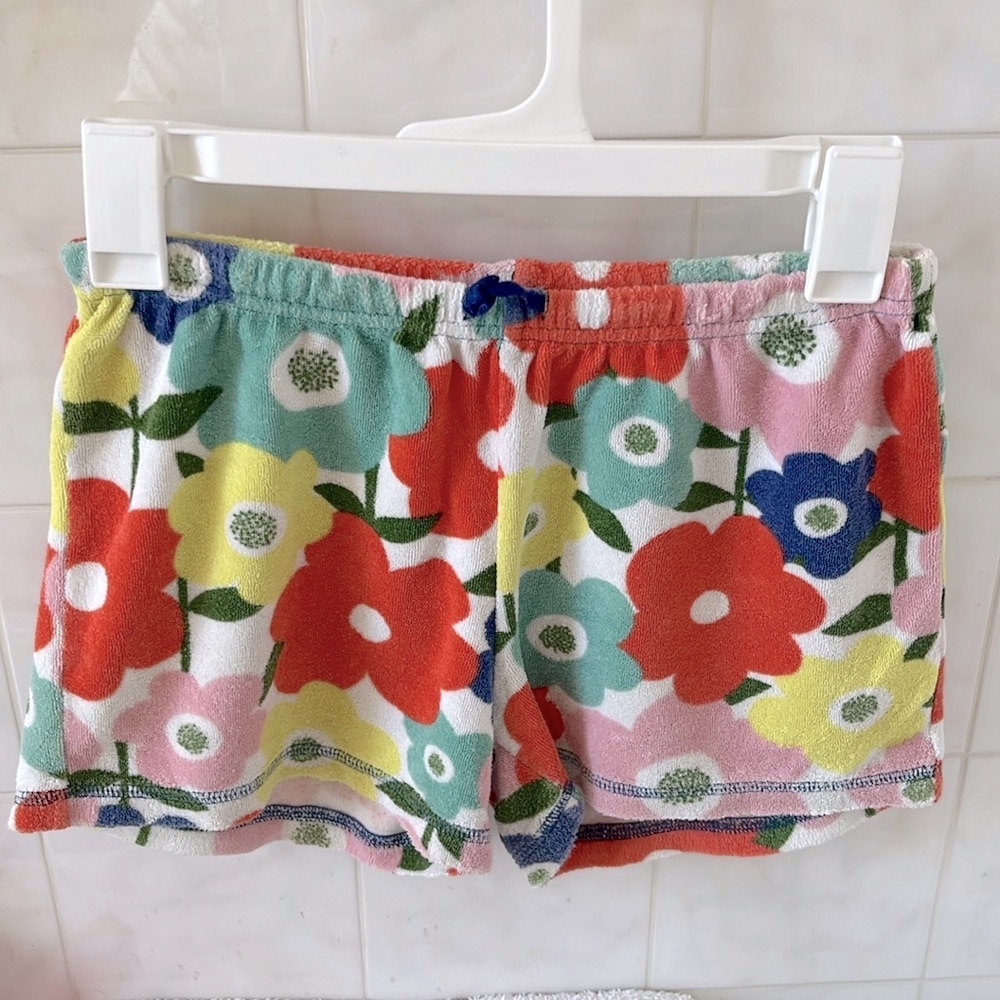 Mini Boden girls cotton terrycloth floral shorts in size 12